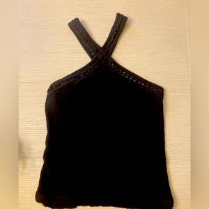 Free People textured black high criss cross crochet detail top size S